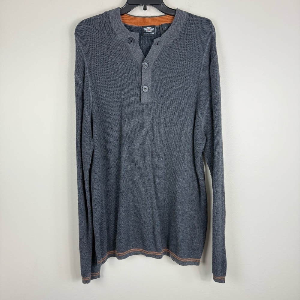 Harley-Davidson Top Mens Large Gray Long Sleeve Cotton Cashmere Henley Shirt